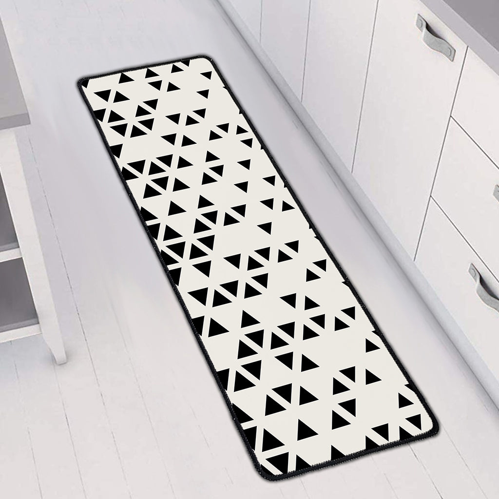 Black And White Geometric Pattern Print Long Kitchen Mat