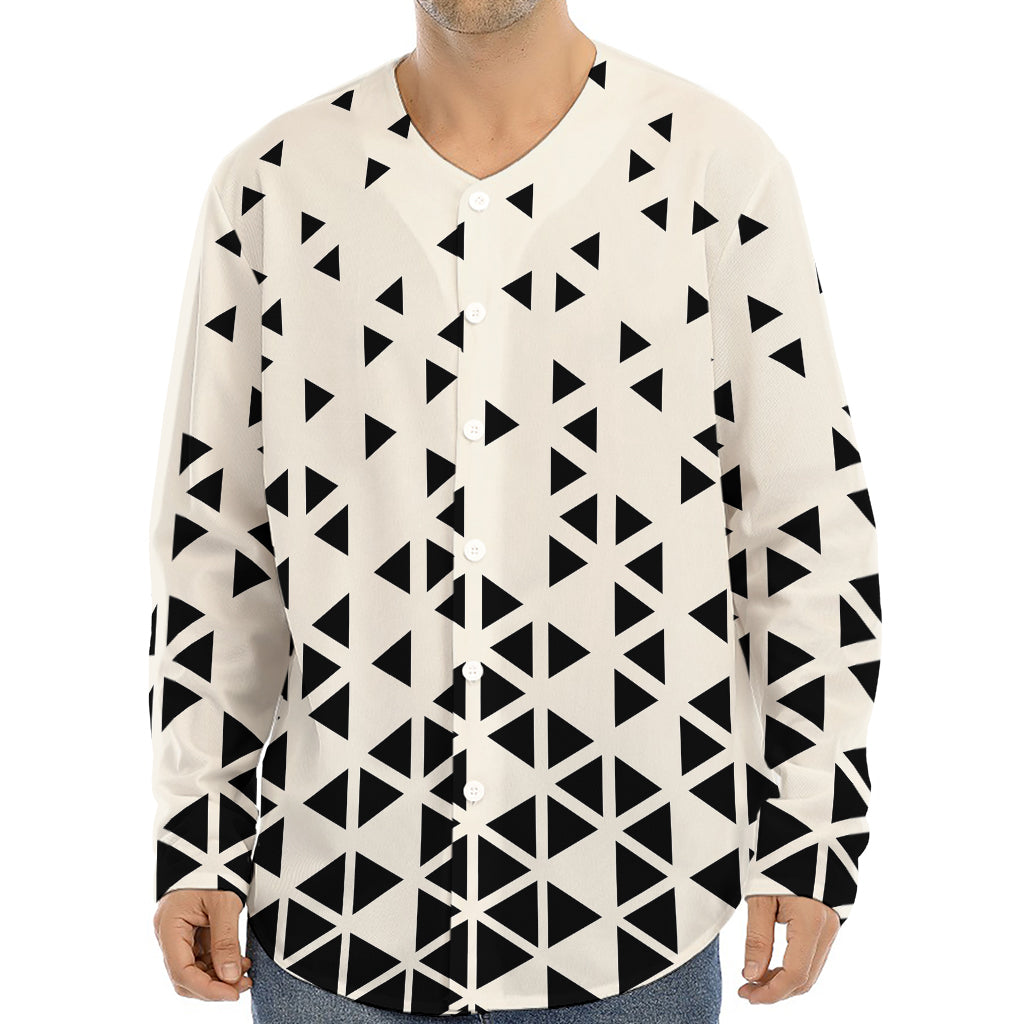 Black And White Geometric Pattern Print Long Sleeve Baseball Jersey