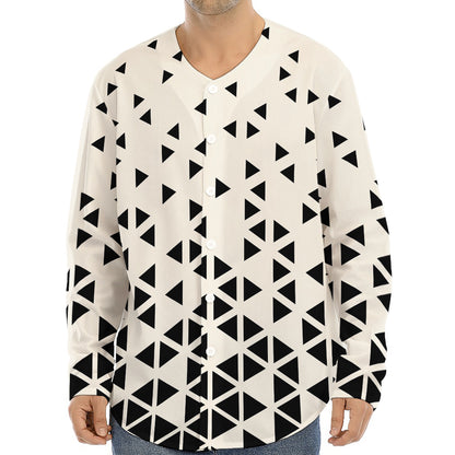 Black And White Geometric Pattern Print Long Sleeve Baseball Jersey