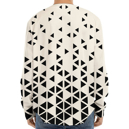 Black And White Geometric Pattern Print Long Sleeve Baseball Jersey