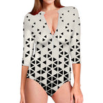 Black And White Geometric Pattern Print Long Sleeve Swimsuit