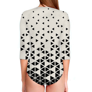 Black And White Geometric Pattern Print Long Sleeve Swimsuit