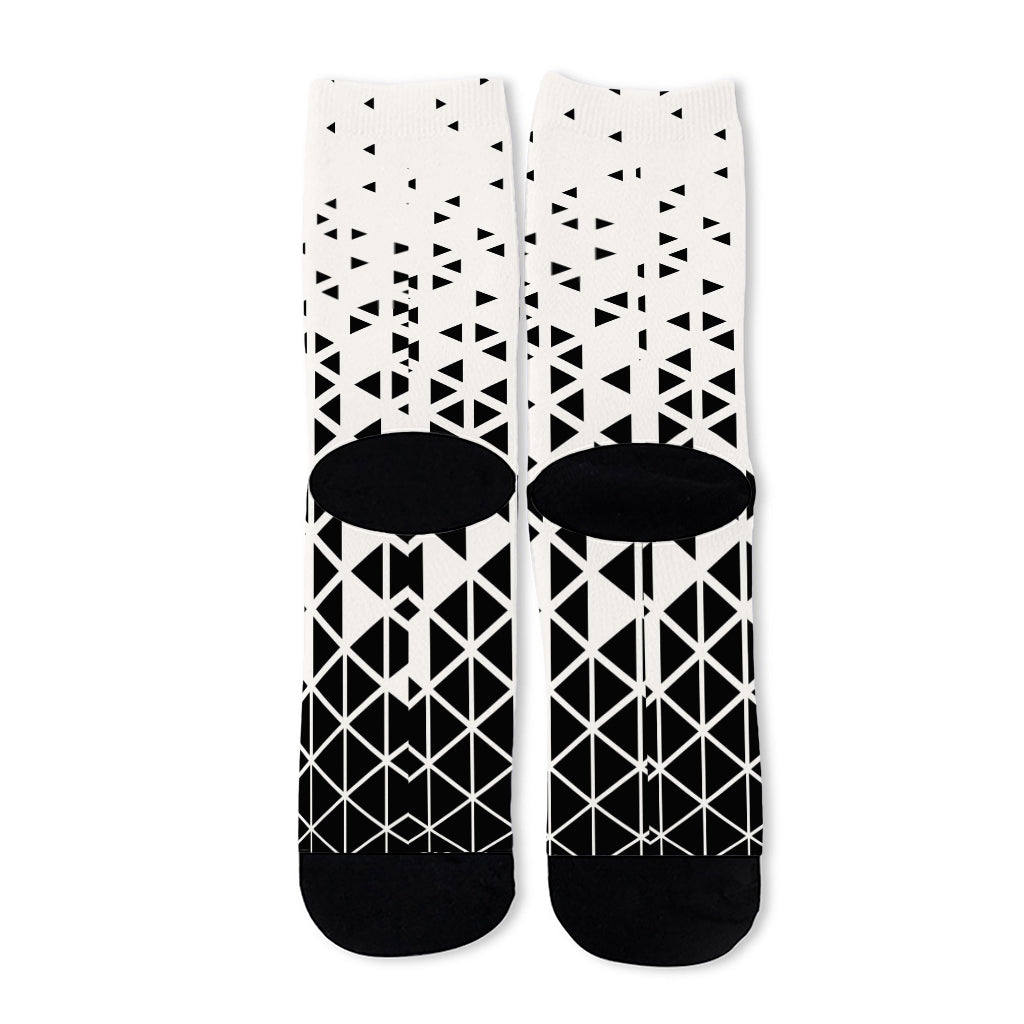 Black And White Geometric Pattern Print Long Socks