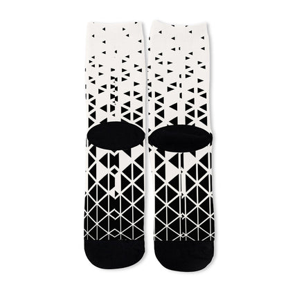 Black And White Geometric Pattern Print Long Socks