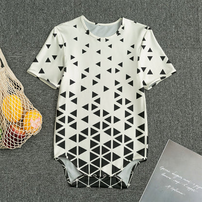 Black And White Geometric Pattern Print Men's Bodysuit