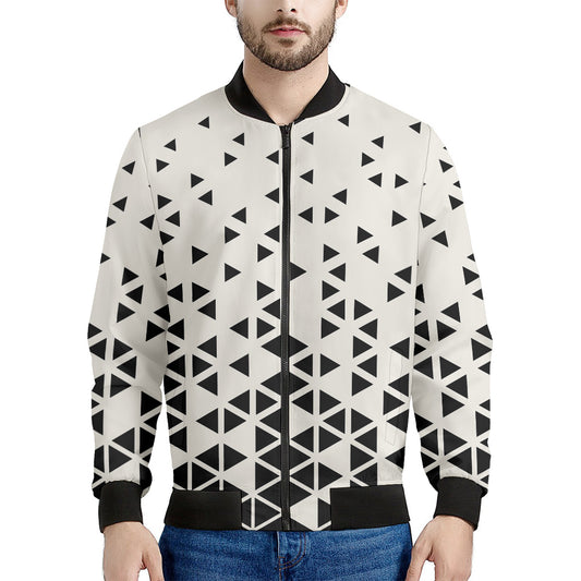 Black And White Geometric Pattern Print Men's Bomber Jacket