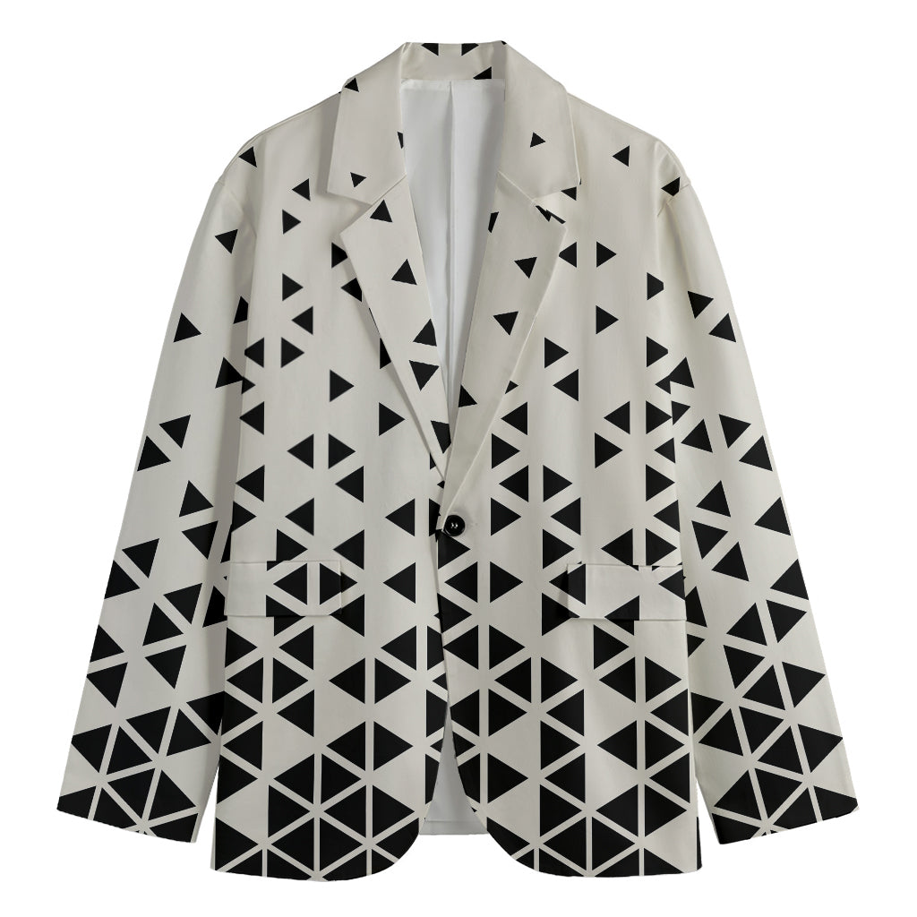 Black And White Geometric Pattern Print Men's Cotton Blazer