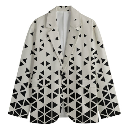 Black And White Geometric Pattern Print Men's Cotton Blazer