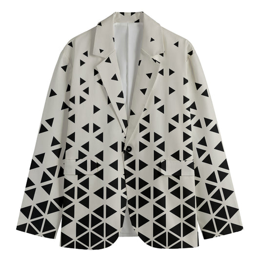 Black And White Geometric Pattern Print Men's Cotton Blazer