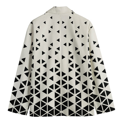 Black And White Geometric Pattern Print Men's Cotton Blazer