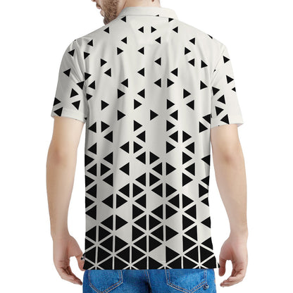 Black And White Geometric Pattern Print Men's Polo Shirt