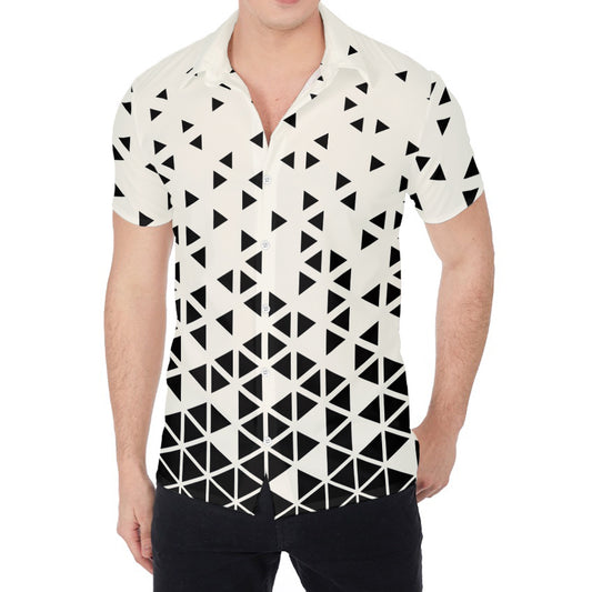 Black And White Geometric Pattern Print Men's Shirt