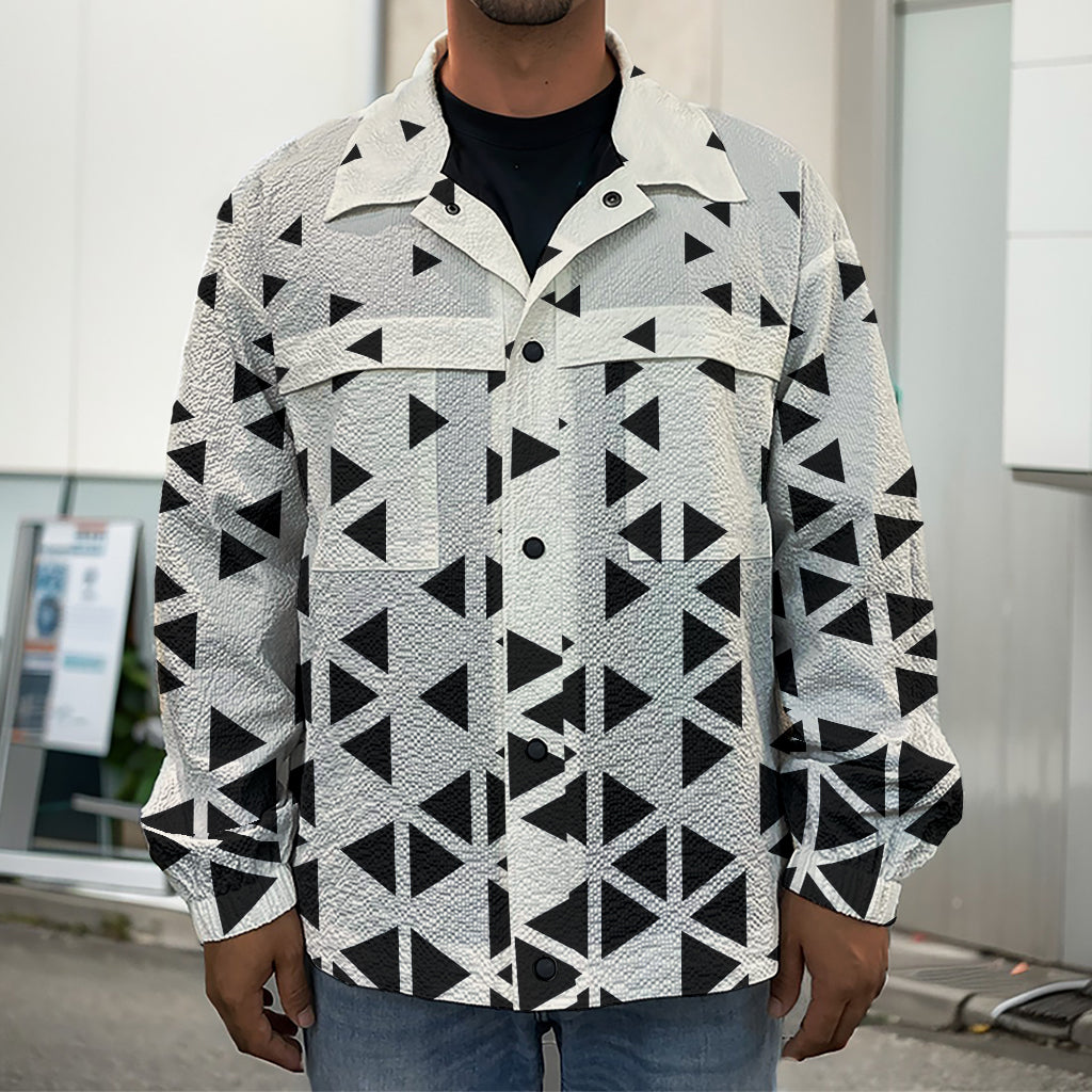 Black And White Geometric Pattern Print Men's Shirt Jacket