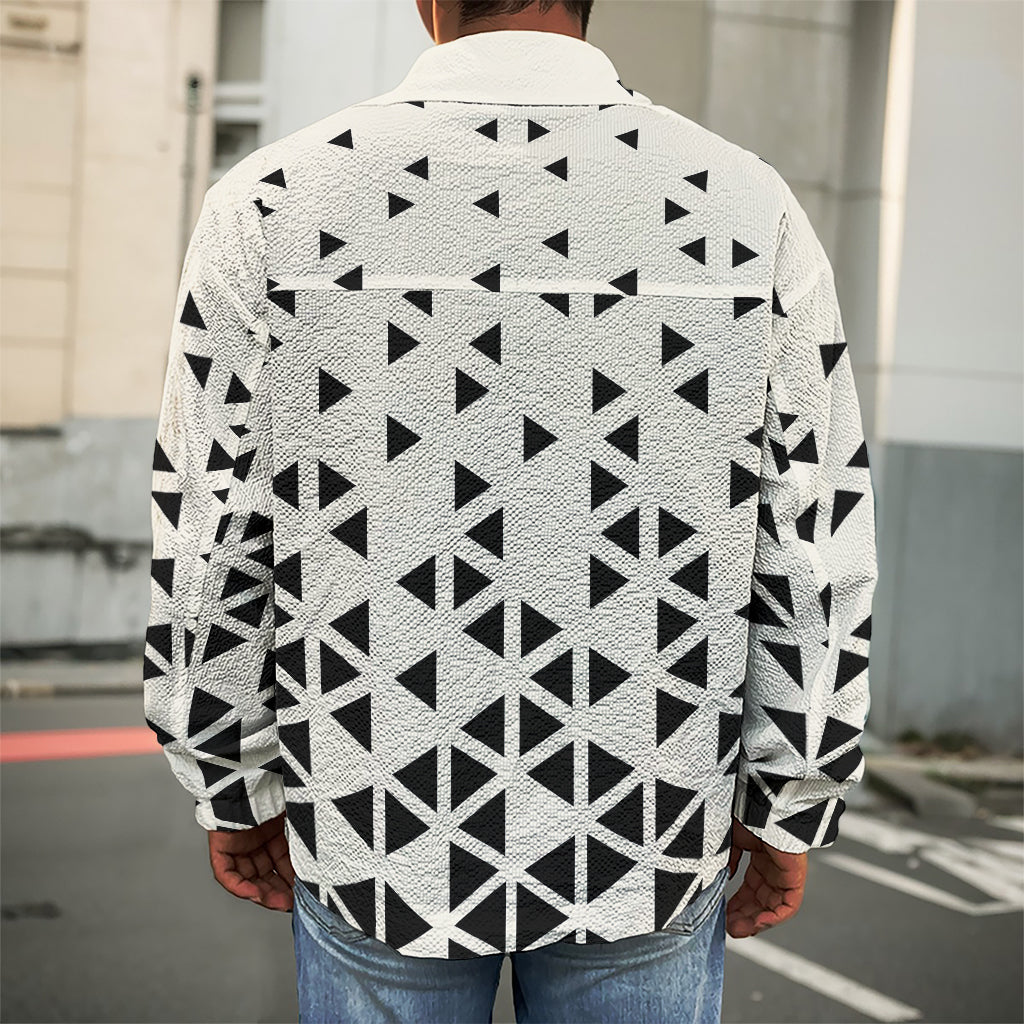 Black And White Geometric Pattern Print Men's Shirt Jacket