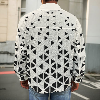Black And White Geometric Pattern Print Men's Shirt Jacket