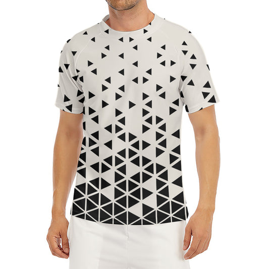 Black And White Geometric Pattern Print Men's Short Sleeve Rash Guard