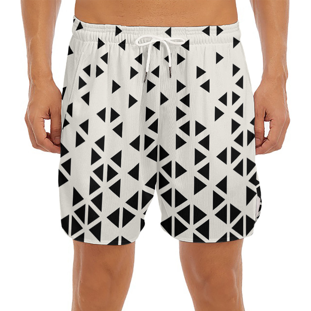 Black And White Geometric Pattern Print Men's Split Running Shorts