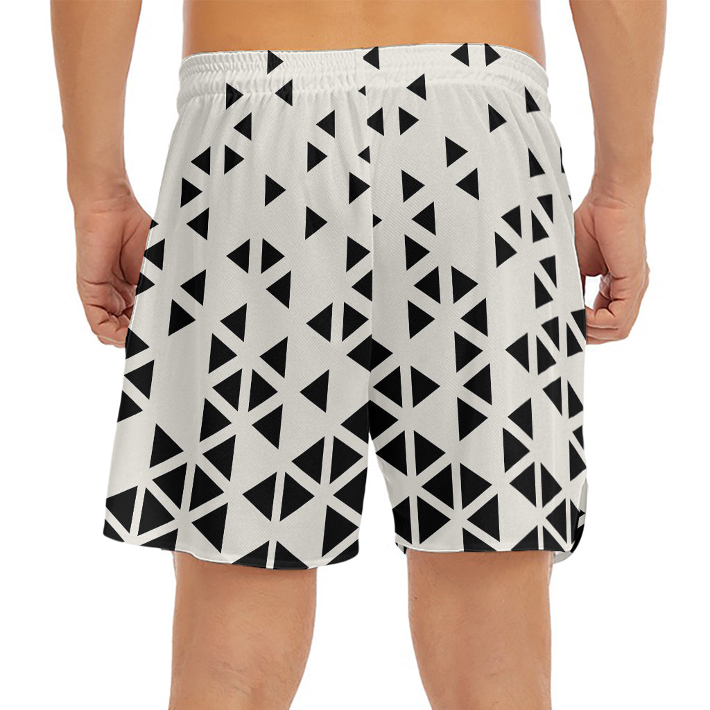 Black And White Geometric Pattern Print Men's Split Running Shorts