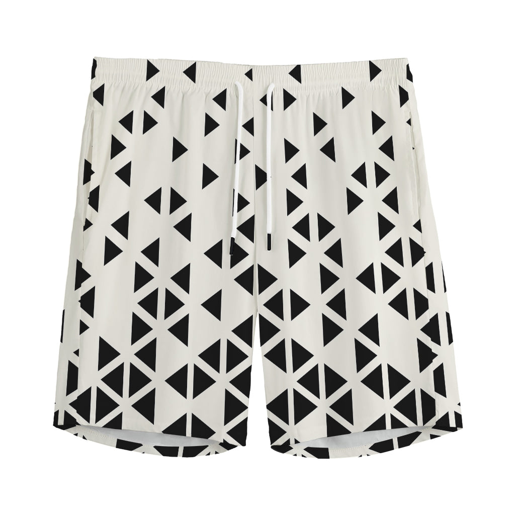 Black And White Geometric Pattern Print Men's Sports Shorts