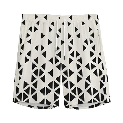Black And White Geometric Pattern Print Men's Sports Shorts