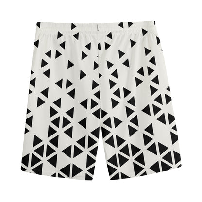 Black And White Geometric Pattern Print Men's Sports Shorts