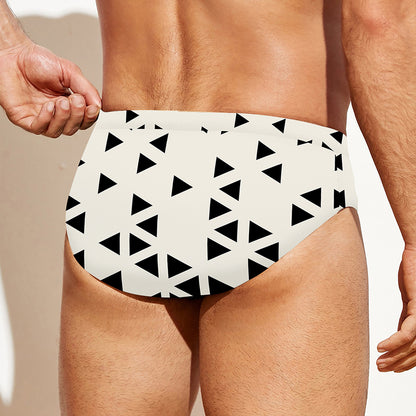 Black And White Geometric Pattern Print Men's Swim Briefs