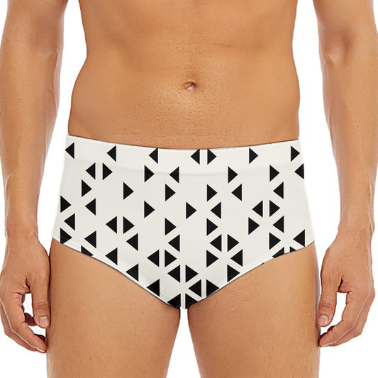 Black And White Geometric Pattern Print Men's Triangle Swim Briefs