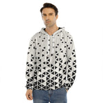 Black And White Geometric Pattern Print Men's Velvet Pullover Hoodie