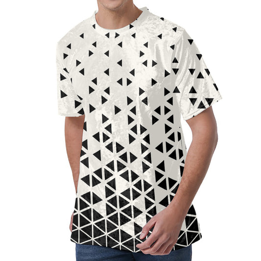 Black And White Geometric Pattern Print Men's Velvet T-Shirt