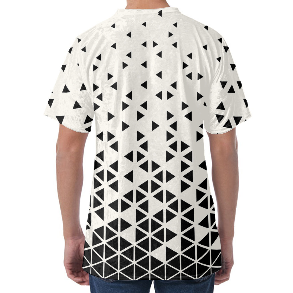 Black And White Geometric Pattern Print Men's Velvet T-Shirt
