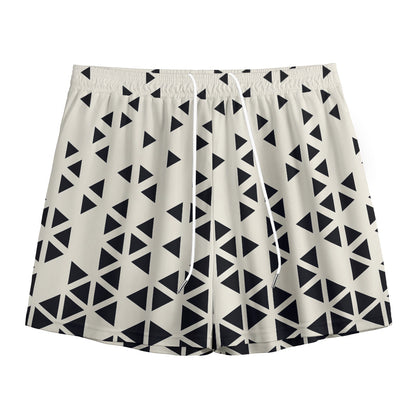 Black And White Geometric Pattern Print Mesh Shorts