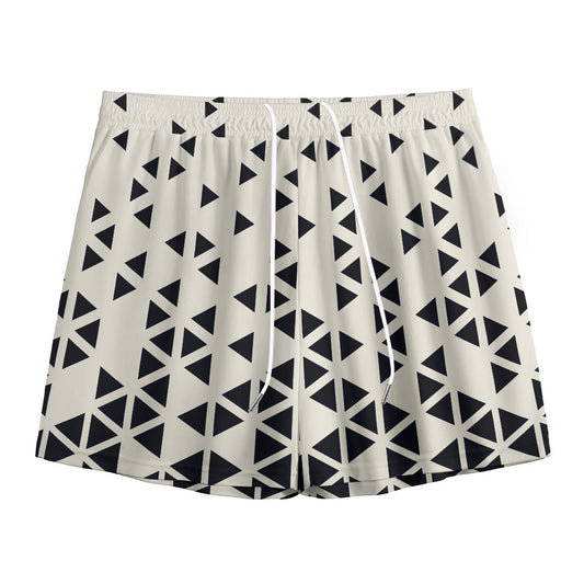 Black And White Geometric Pattern Print Mesh Shorts