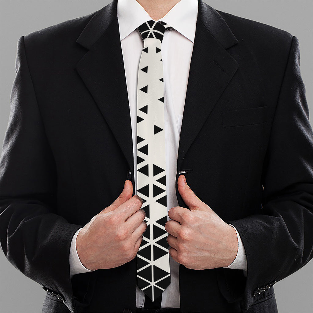 Black And White Geometric Pattern Print Necktie