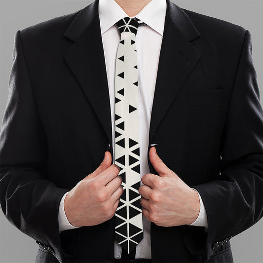 Black And White Geometric Pattern Print Necktie