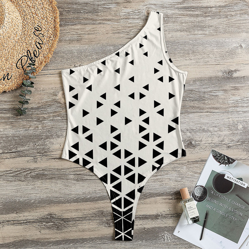 Black And White Geometric Pattern Print One Shoulder Bodysuit