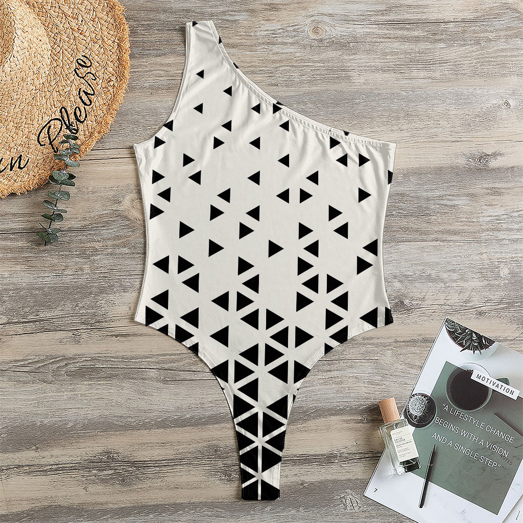 Black And White Geometric Pattern Print One Shoulder Bodysuit