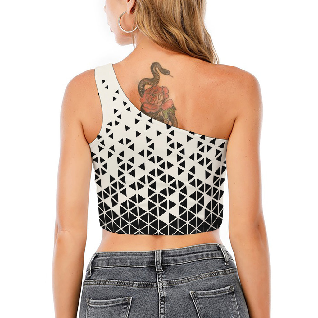 Black And White Geometric Pattern Print One Shoulder Crop Top
