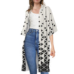 Black And White Geometric Pattern Print Open Front Beach Cover Up