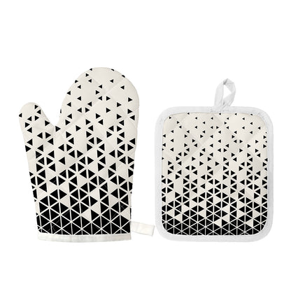 Black And White Geometric Pattern Print Oven Mitt And Pot Holder Set
