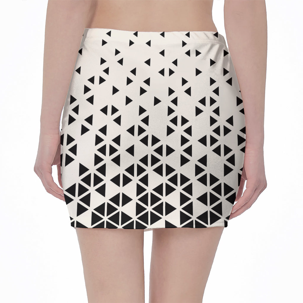 Black And White Geometric Pattern Print Pencil Mini Skirt