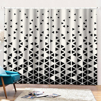 Black And White Geometric Pattern Print Pencil Pleat Curtains