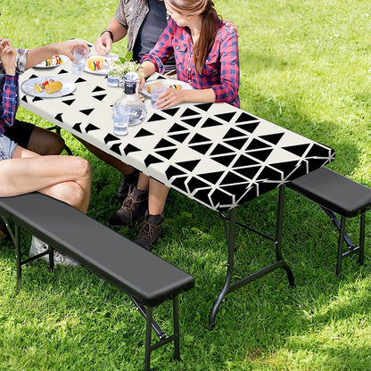 Black And White Geometric Pattern Print Picnic Table Cover