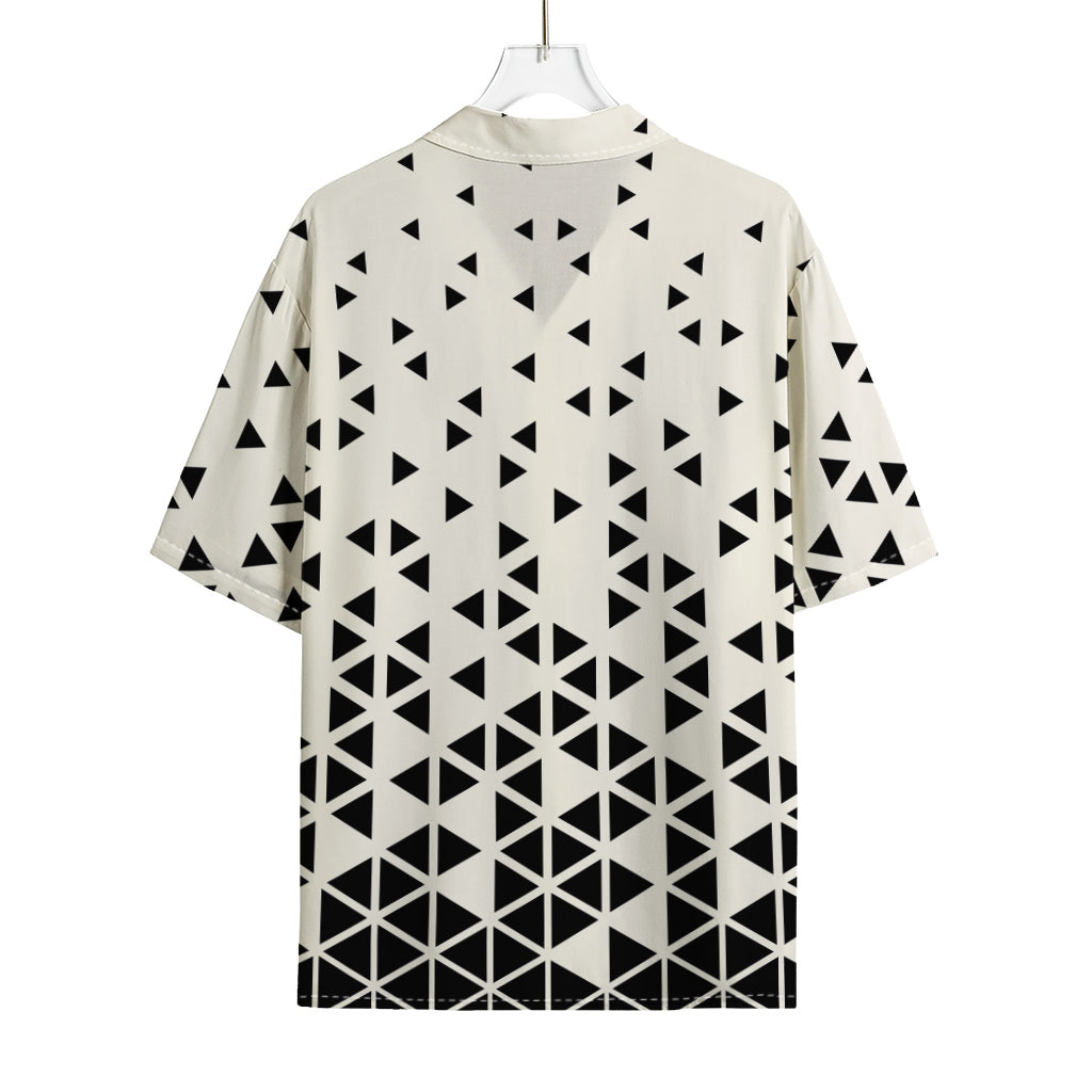 Black And White Geometric Pattern Print Rayon Hawaiian Shirt