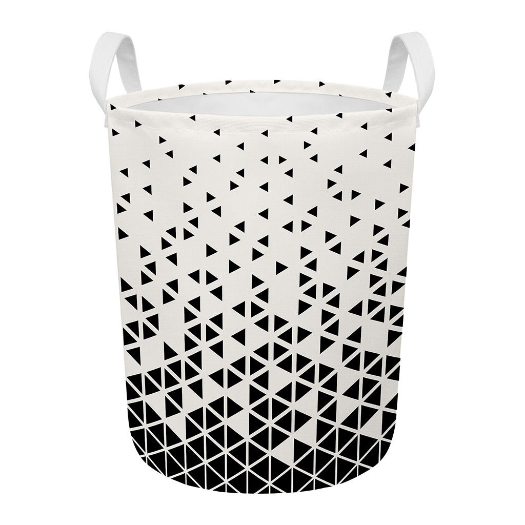 Black And White Geometric Pattern Print Round Laundry Basket