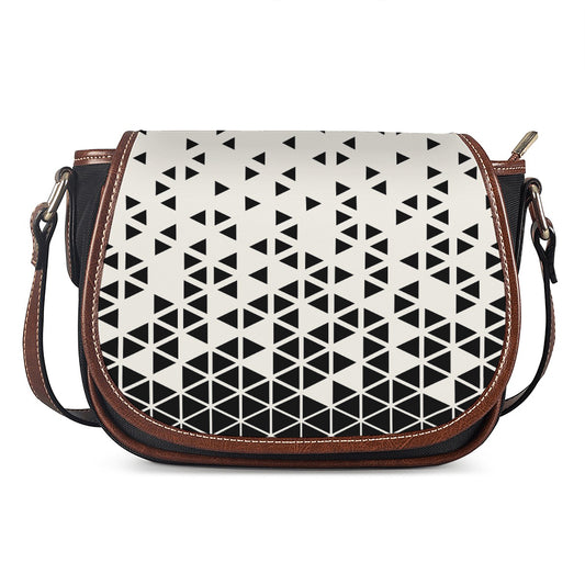 Black And White Geometric Pattern Print Saddle Bag
