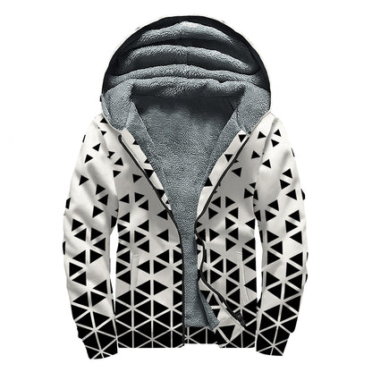 Black And White Geometric Pattern Print Sherpa Lined Zip Up Hoodie