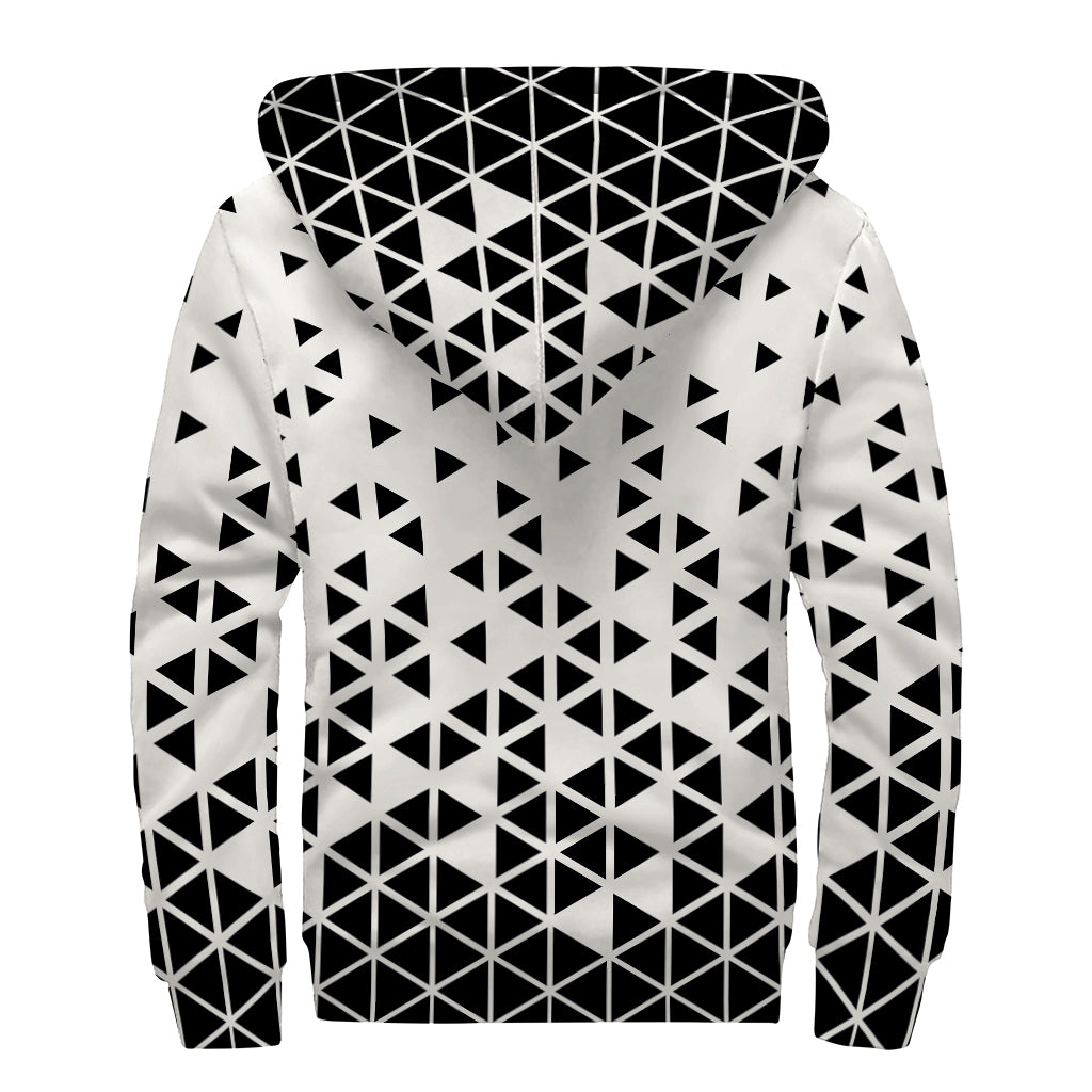Black And White Geometric Pattern Print Sherpa Lined Zip Up Hoodie