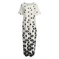 Black And White Geometric Pattern Print Short Sleeve Long Nightdress