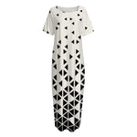 Black And White Geometric Pattern Print Short Sleeve Long Nightdress