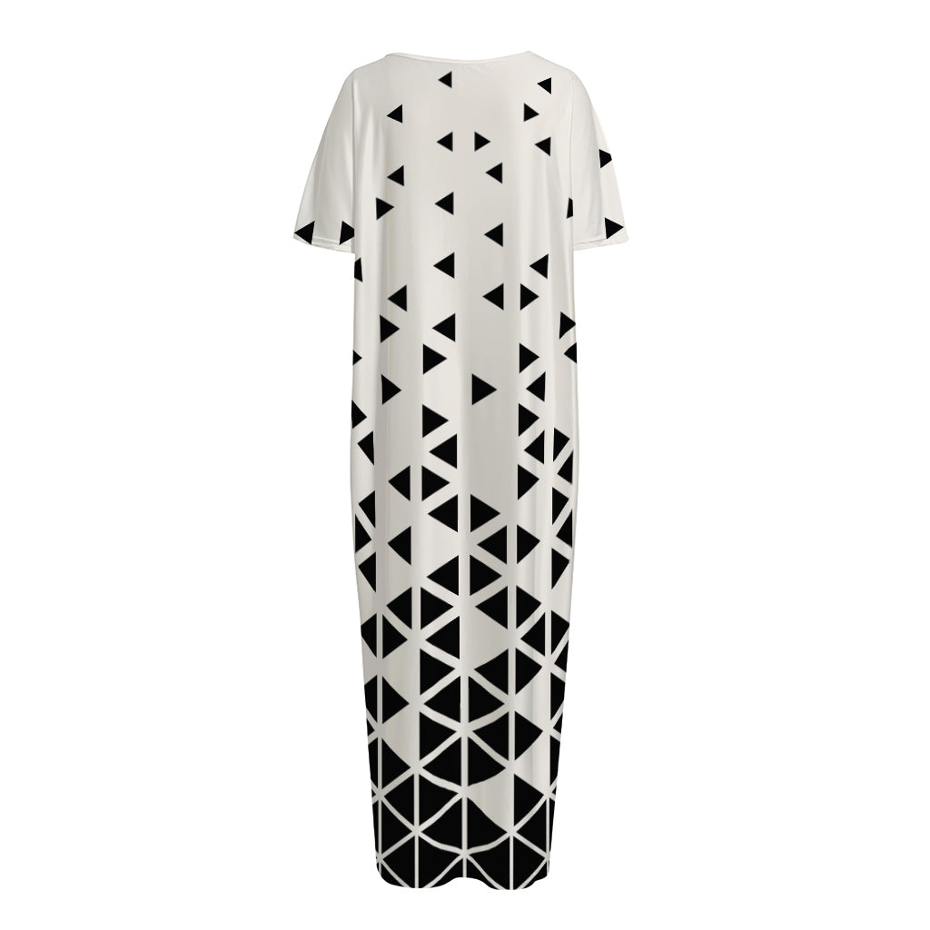 Black And White Geometric Pattern Print Short Sleeve Long Nightdress